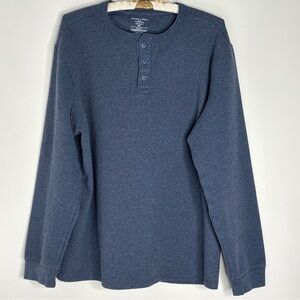 Members Mark Thermal Shirt Men’s 2XL Long Sleeve Henley Button Up Blue Spandex